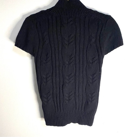 Old Navy Mock Neck Short Sleeved Cable Knit Lambswool Sweater Black Womens Small - Picture 2 of 6